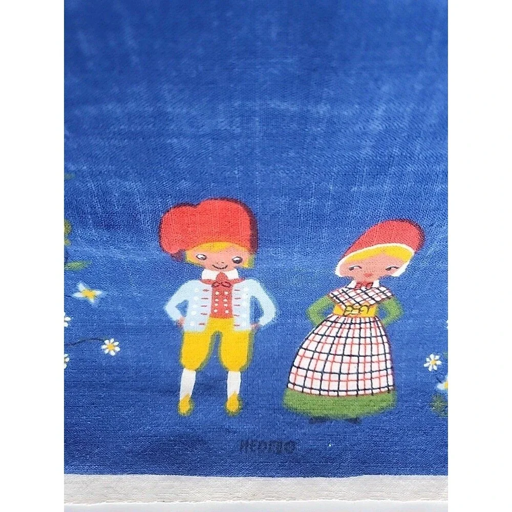 Vtg Tablecloth Fabric Ingrid Pedersen Denmark Souvenir 36” By 36” Blue